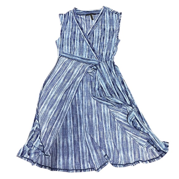 Women’s Faux Wrap Blue/White Sleeveless Dress - Size Small - Picture 3 of 7